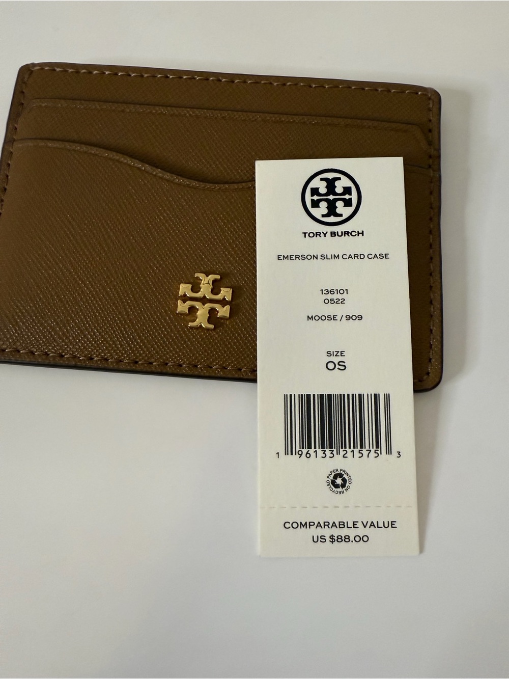 NWT Tory Burch Emerson Slim Card Case Moose Brown Leather - Picture 4 of 6